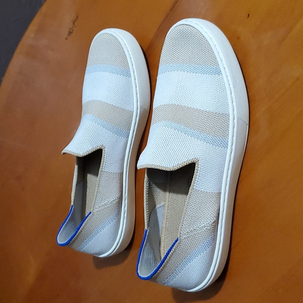 Rothy's Birch Beige Striped Slipon Shoes Size 7